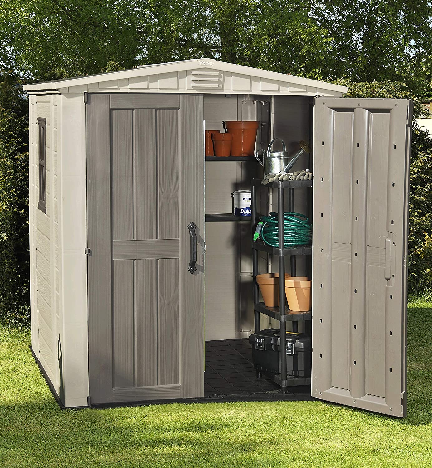 Keter Factor 6 x 6ft Double Door Outdoor Apex Plastic Garden Shed